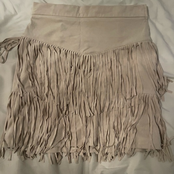 Alya Dresses & Skirts - Alya Beige Fringe Mini Skirt